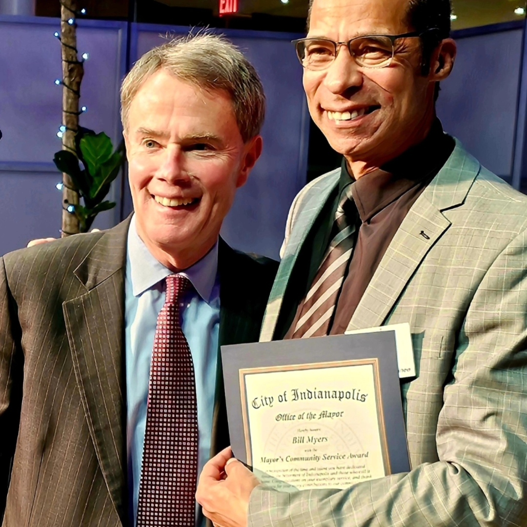 Bill C. Myers receiving the Mayor's Community Service Award from Mayor Joe Hogsett, City of Indianapolis, 2023