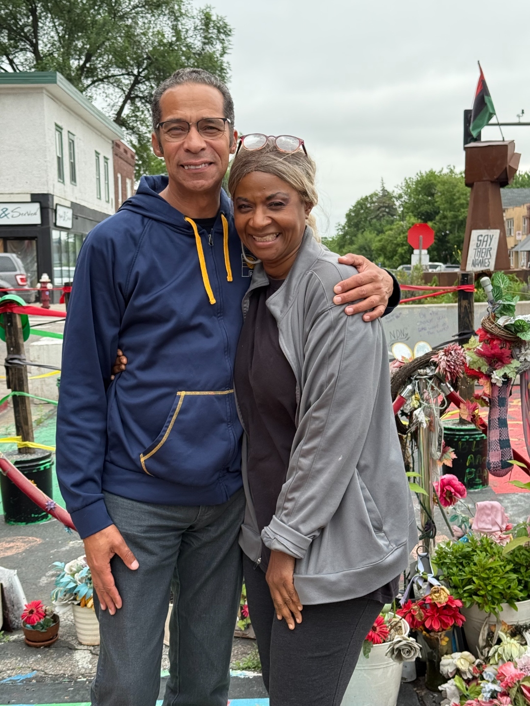 Bill with George Floyd's aunt at George Floyd Square