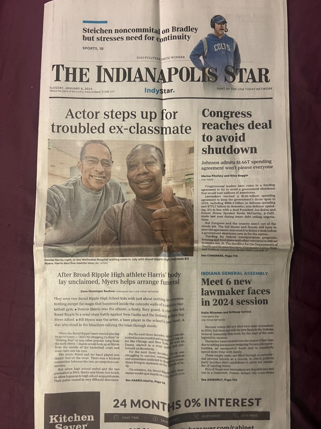 Indianapolis Star front page — Donnie Harris story